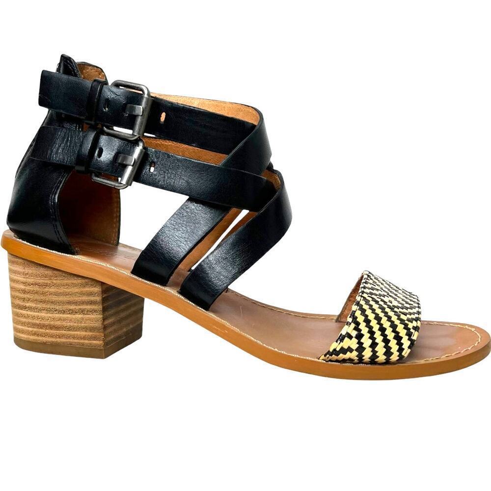 MADEWELL the Lora Leather Ankle Wrap Sandal in Black and Cream Women’s Size 6 - Picture 2 of 11